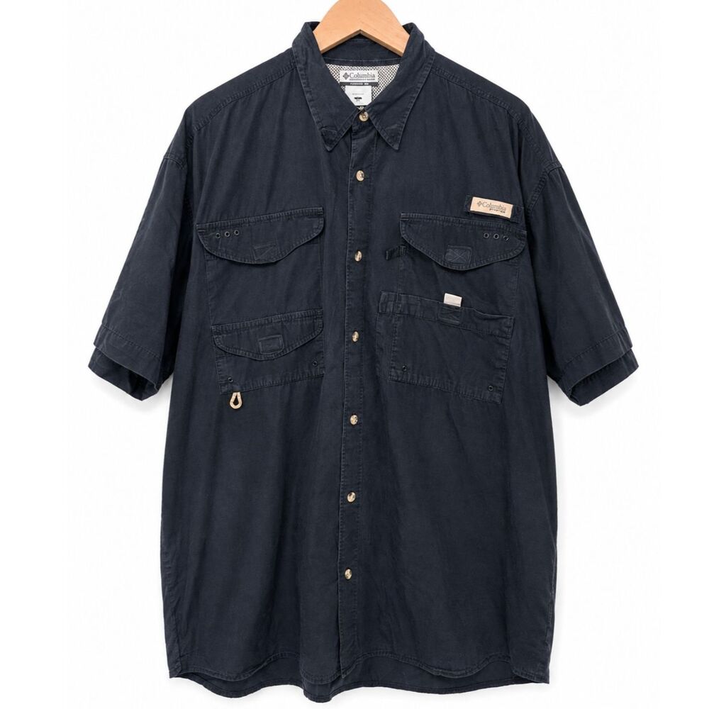 Columbia PFG Men’s Large Black Short Sleeve Fishing Shirt Utility Button Up